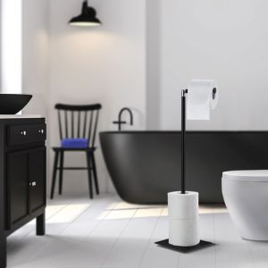 Smedbo Outline Lite FB636 toiletrolhouder met reserverolhouder mat zwart edelstaal