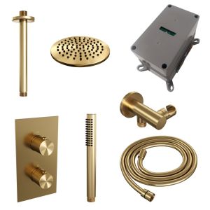 Brauer Carving 5-GG-125 thermostatische inbouw regendouche 3-weg omstelling SET 29 goud geborsteld PVD