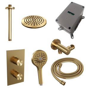 Brauer Carving 5-GG-131 thermostatische inbouw regendouche 3-weg omstelling SET 35 goud geborsteld PVD
