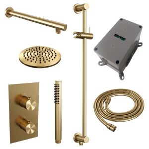 Brauer Carving 5-GG-133 thermostatische inbouw regendouche 3-weg omstelling SET 37 goud geborsteld PVD