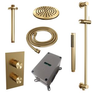 Brauer Carving 5-GG-137 thermostatische inbouw regendouche 3-weg omstelling SET 41 goud geborsteld PVD