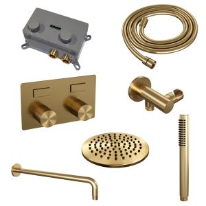 Brauer Carving 5-GG-186 thermostatische inbouw regendouche met drukknoppen SET 51 goud geborsteld PVD