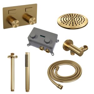 Brauer Carving 5-GG-188 thermostatische inbouw regendouche met drukknoppen SET 53 goud geborsteld PVD