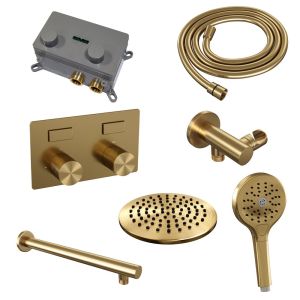 Brauer Carving 5-GG-190 thermostatische inbouw regendouche met drukknoppen SET 55 goud geborsteld PVD