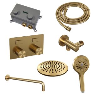 Brauer Carving 5-GG-192 thermostatische inbouw regendouche met drukknoppen SET 57 goud geborsteld PVD
