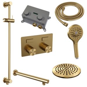 Brauer Carving 5-GG-202 thermostatische inbouw regendouche met drukknoppen SET 67 goud geborsteld PVD