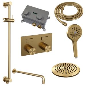 Brauer Carving 5-GG-204 thermostatische inbouw regendouche met drukknoppen SET 69 goud geborsteld PVD