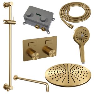 Brauer Carving 5-GG-205 thermostatische inbouw regendouche met drukknoppen SET 70 goud geborsteld PVD