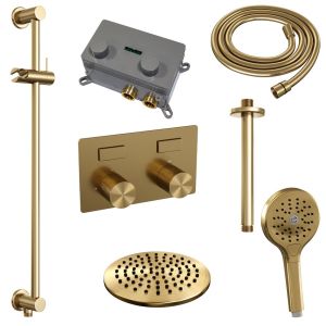 Brauer Carving 5-GG-206 thermostatische inbouw regendouche met drukknoppen SET 71 goud geborsteld PVD