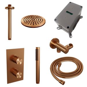 Brauer Carving 5-GK-125 thermostatische inbouw regendouche 3-weg omstelling SET 29 koper geborsteld PVD