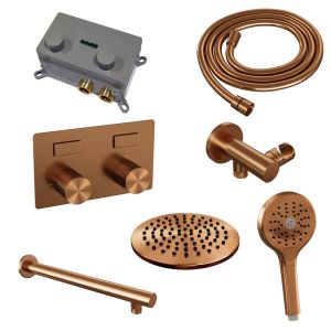 Brauer Carving 5-GK-190 thermostatische inbouw regendouche met drukknoppen SET 55 koper geborsteld PVD