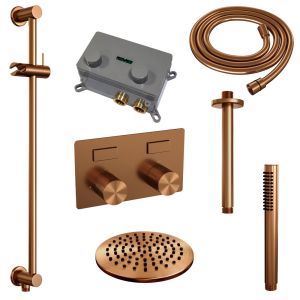 Brauer Carving 5-GK-200 thermostatische inbouw regendouche met drukknoppen SET 65 koper geborsteld PVD