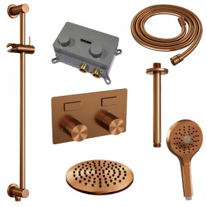 Brauer Carving 5-GK-206 thermostatische inbouw regendouche met drukknoppen SET 71 koper geborsteld PVD