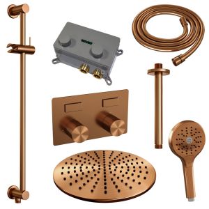 Brauer Carving 5-GK-207 thermostatische inbouw regendouche met drukknoppen SET 72 koper geborsteld PVD