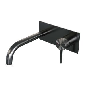 Brauer Carving 5-GM-004-B6 inbouw wastafelmengkraan met gebogen uitloop en afdekplaat model A1 gunmetal geborsteld PVD