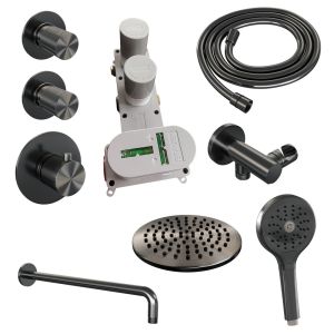 Brauer Carving 5-GM-105 thermostatische inbouw regendouche SET 09 gunmetal geborsteld PVD