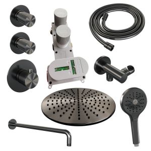 Brauer Carving 5-GM-106 thermostatische inbouw regendouche SET 10 gunmetal geborsteld PVD