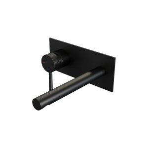 Brauer Carving 5-S-083-S6 inbouw wastafelmengkraan met rechte uitloop en afdekplaat model A2 mat zwart