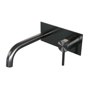 Brauer Edition 5-GM-004-B2 inbouw wastafelmengkraan met gebogen uitloop en afdekplaat model A1 gunmetal geborsteld PVD