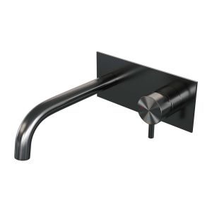 Brauer Edition 5-GM-004-B5 inbouw wastafelmengkraan met gebogen uitloop en afdekplaat model B1 gunmetal geborsteld PVD