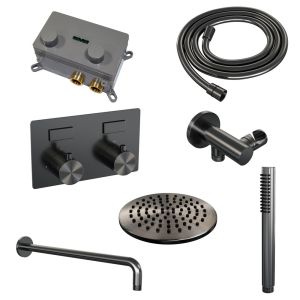 Brauer Edition 5-GM-162 thermostatische inbouw regendouche met drukknoppen SET 51 gunmetal geborsteld PVD