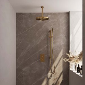 Brauer Carving 5-GG-138 thermostatische inbouw regendouche 3-weg omstelling SET 42 goud geborsteld PVD
