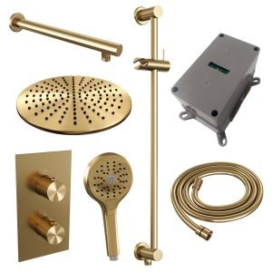 Brauer Carving 5-GG-140 thermostatische inbouw regendouche 3-weg omstelling SET 44 goud geborsteld PVD