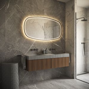Phantom Mirrors Serie 009 009.100.65 Deens ovale LED spiegel op zwart frame, 100x65 cm met directe en indirecte led rondom