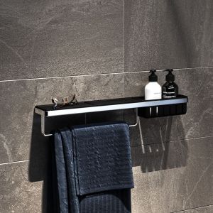Geesa Frame 918854-02-06-630 planchet met handdoekrek en douchemand 63 cm chroom/ zwart
