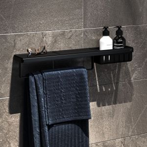 Geesa Frame 918854-06-06-630 planchet met handdoekrek en douchemand 63 cm zwart
