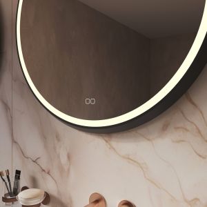 Phantom Mirrors Serie 003 003.80.80 ronde LED spiegel op zwart frame, 80 cm met directe led rondom