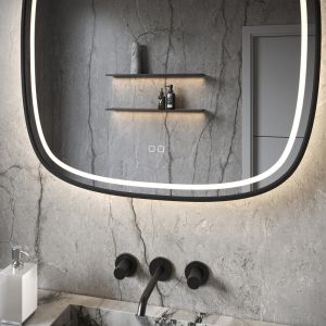 Phantom Mirrors Serie 008 008.100.100 Deens ovale LED spiegel op zwart frame, 100 cm met directe en indirecte led rondom