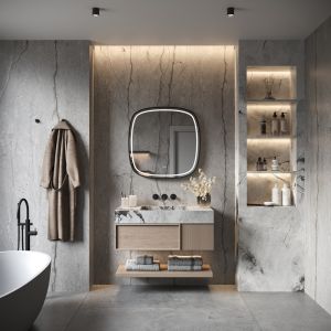 Phantom Mirrors Serie 008 008.100.100 Deens ovale LED spiegel op zwart frame, 100 cm met directe en indirecte led rondom