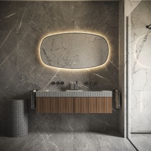 Phantom Mirrors Serie 009 009.100.65 Deens ovale LED spiegel op zwart frame, 100x65 cm met directe en indirecte led rondom