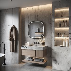 Phantom Mirrors Serie 008 008.60.60 Deens ovale LED spiegel op zwart frame, 60 cm met directe en indirecte led rondom