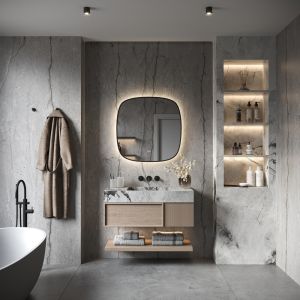 Phantom Mirrors Serie 008 008.100.100 Deens ovale LED spiegel op zwart frame, 100 cm met directe en indirecte led rondom