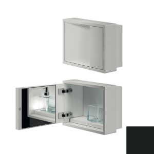 Inda MY Secret A80760NE inbouwnis met bekerhouder, zeepdispenser en spiegel 350x260mm mat zwart