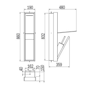 Inda MY Secret A8086CAQ inbouwnis met toiletrolhouder en toiletborstelgarnituur 190x860mm mat acquamarina