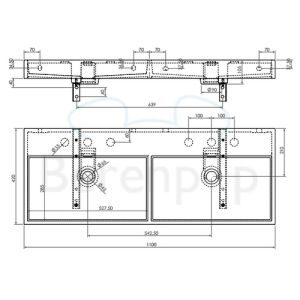 Clou Wash Me CL0226039 dubbele wastafel 110x42cm mineral marmer wit