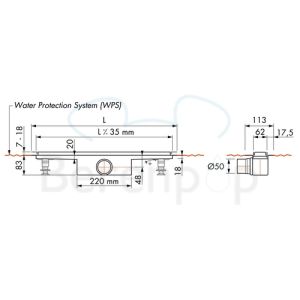 Easy Drain Compact 50 TAF EDCOMTAF170050 douchegoot 170cm zijuitloop