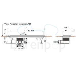 Easy Drain Multi TAF Wall EDMTAFW500 douchegoot 50cm zijuitloop