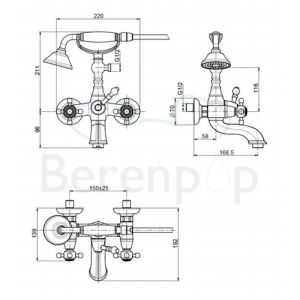 Fima Carlo Frattini Elizabeth F5084SN badkraan opbouw 2-greeps met garnituur geborsteld nikkel