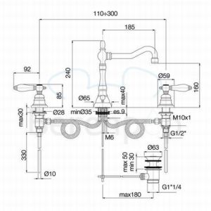Fima Carlo Frattini Herend F5401OR 3-gats wastafelkraan 2-greeps goud