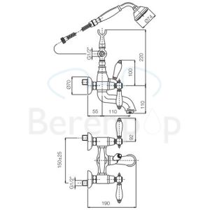 Fima Carlo Frattini Herend F5404BR badkraan opbouw 2-greeps met garnituur brons