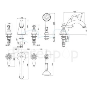 Fima Carlo Frattini Herend F5414SN badrandkraan 4-gats met inzinkbaar garnituur geborsteld nikkel