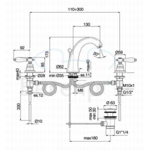 Fima Carlo Frattini Herend F5421SN 3-gats wastafelkraan 2-greeps geborsteld nikkel