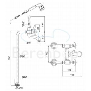 Fima Carlo Frattini Olivia F50044BR vrijstaande badkraan 2-greeps met garnituur brons
