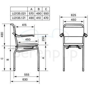 Handicare (Linido) LI2135021200 douche-/ toiletstoel (zithoogte 610mm) RVS gepolijst