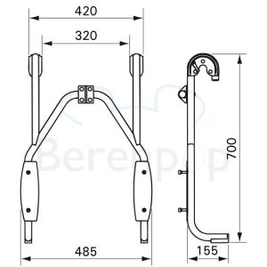 Handicare (Linido) LI2216001411 hangend frame voor douchezitting RVS gecoat antraciet