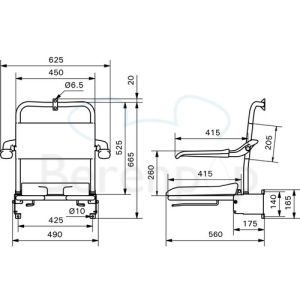 Handicare (Linido) LI2223021402 douchezitting (met zachte zitting) met rugleuning en armleggers RVS gecoat wit